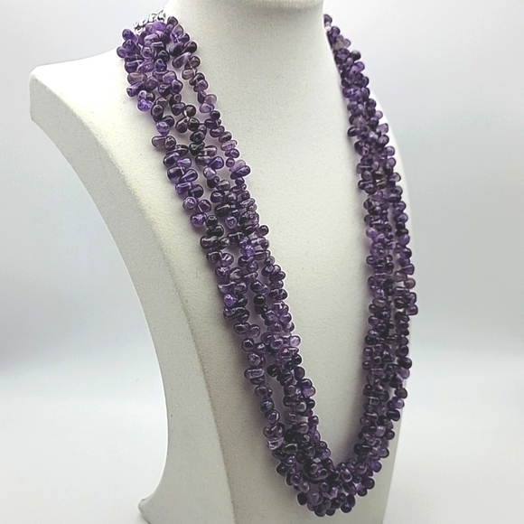 600 Cts Natural 3 Strand Purple Amethyst Beads Natural Gemstone Beaded Necklace - Picture 3 of 9